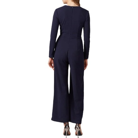 STYLESTALKER Nova Navy Jumpsuit Long-Sleeve Deep Plunge V-Neck Size Small 70s - Picture 2 of 14